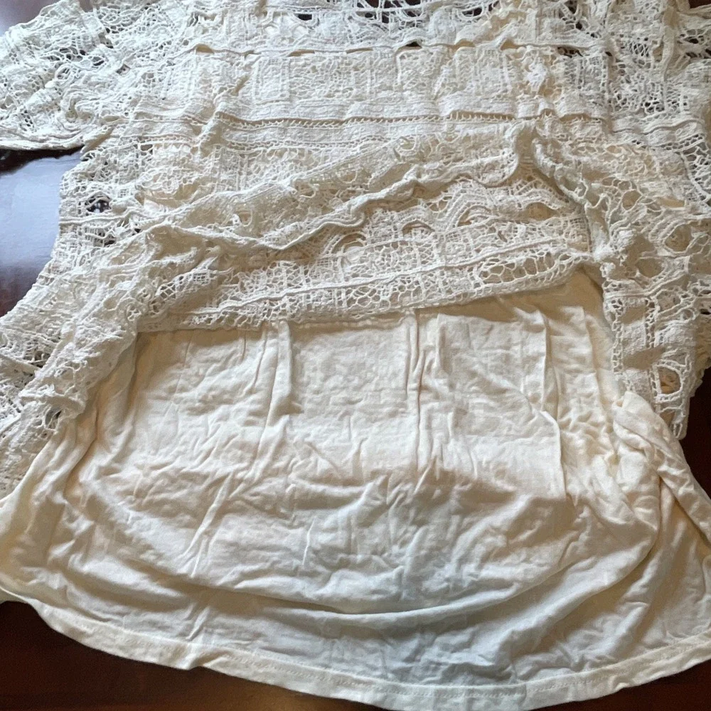 Indigo Thread Co Womans Crochet Blouse Pullover Size 2X Ivory NEW